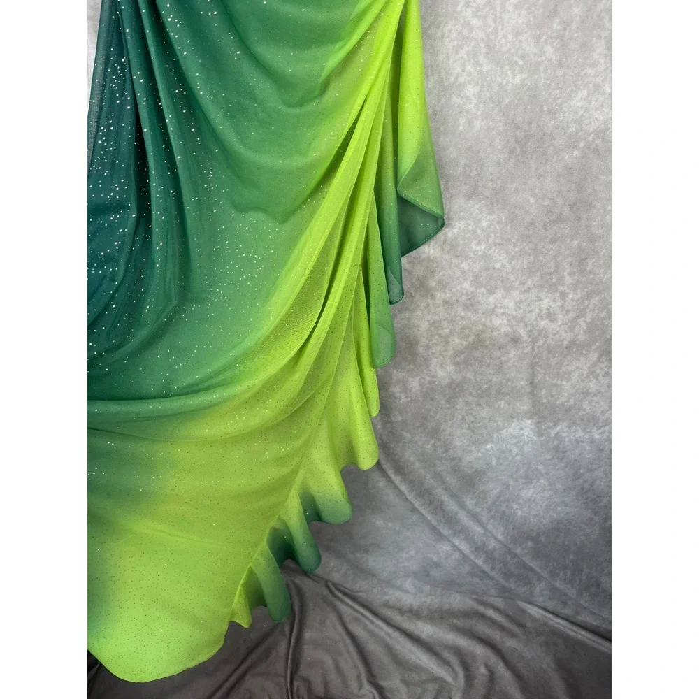 Vtg 90s‎ Y2K Fairy Prom Gown S Green Ombré Overlay Rhinestones Mermaid Dress USA